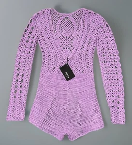 Hera Boho Beach Long Sleeve Crochet Romper Swimsuit Cover Up Womens Size M/L - Picture 1 of 9