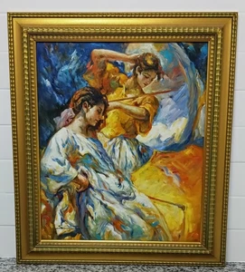 PORTRAIT OF TWO WOMEN OIL ON CANVAS SIGNED/UNKNOWN ARTIST - Picture 1 of 6
