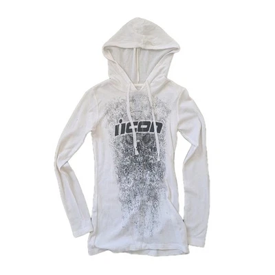 Camisa térmica Y2K Icons Racing para mujer con capucha tejida gofre blanca negra gráfica S Foto 1 de 4