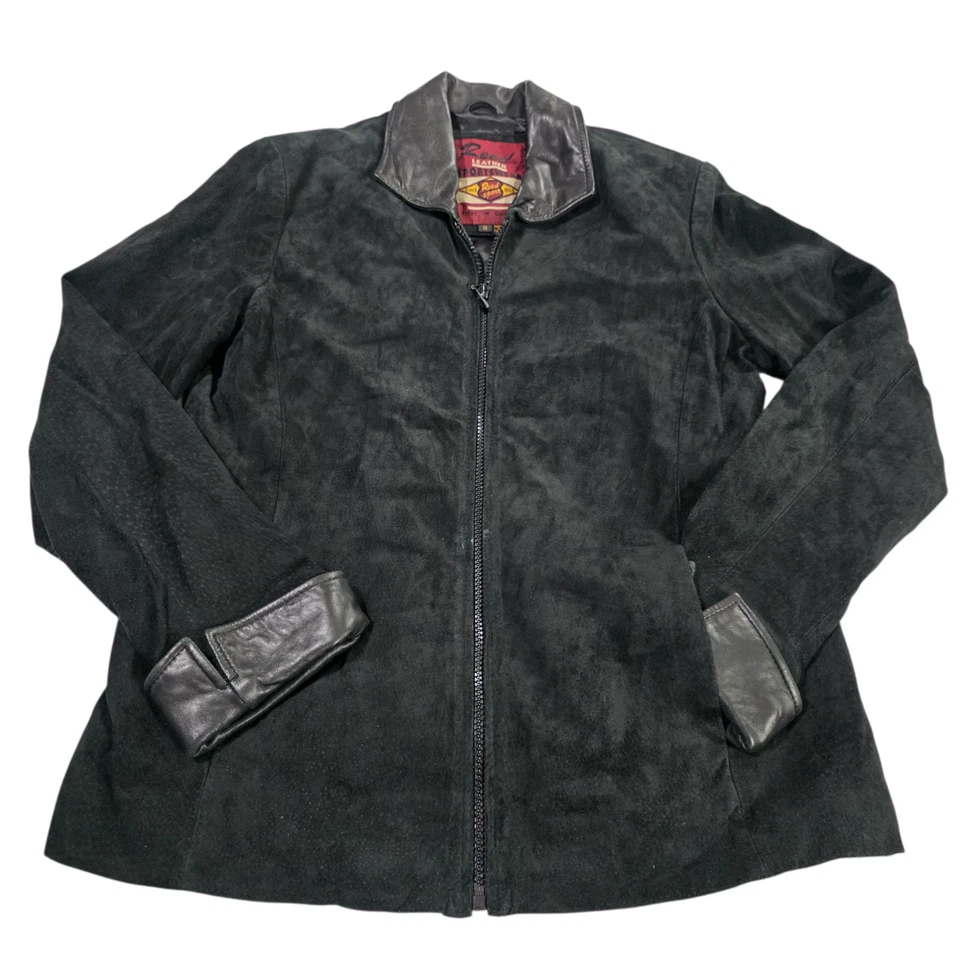 Jaqueta de Camurça Vintage Reed Couro Feminina Preta Gola Pequena Manga Longa Luxo - Imagem 1 de 4