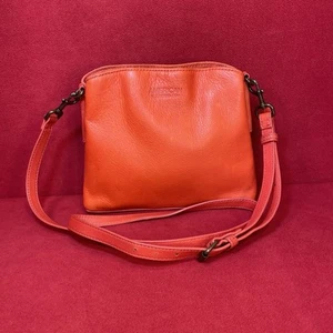 American Leather Co Fairview Triple Entry Crossbody Purse Coral Orange Leather - Picture 1 of 15