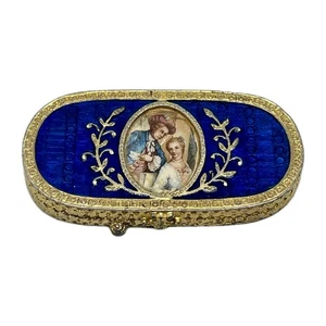 Vintage Estee Lauder Blue Enamel Victorian Couple Cameo Solid Perfume Holder - Picture 1 of 11