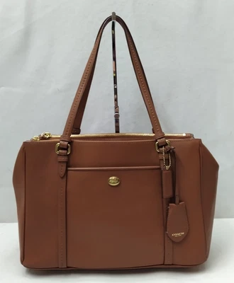 Bolso de hombro Coach Chelsea de cuero marrón con doble asas y cremallera Foto 1 de 4