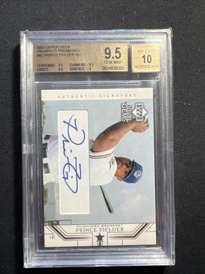 Tarjeta de novato Prince Fielder 2002 Upper Deck Prospect Premieres radiocontrol BGS 9,5   Foto 1 de 2