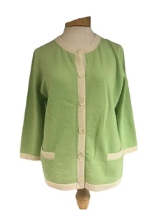 Talbots Petites Pure Cashmere Lime green Cardigan Sweater women’s Size L Flawed - Picture 1 of 9