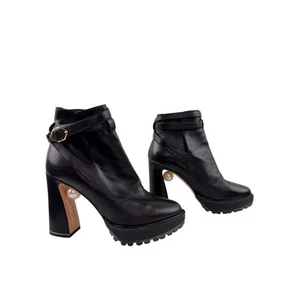Nicholas Kirkwood Platform Booties 38 Black Leather Pearl Block Heel Ankle Boot - Picture 1 of 10