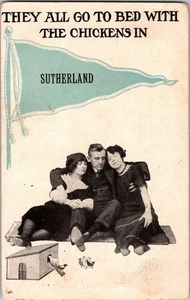 Cartolina d'epoca - Tutti vanno a letto con le galline a Sutherland - KL5 - Foto 1 di 2
