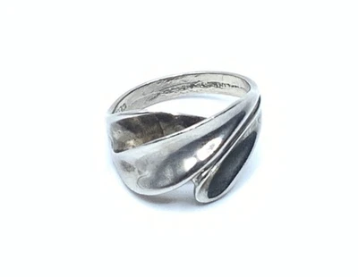 Anillo Cellini Diseñador Plata Esterlina Rodio Modernista Onda Banda ~ Talla 6 Foto 1 de 4