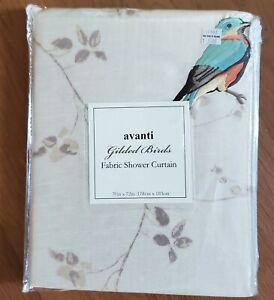 Avanti Linens Gilded Birds Embroidered Fabric Shower Curtain New 70 X 72