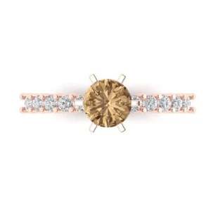 14K Rose Gold Engagement Ring for Women, 1.05 ctw Simulated Champagne Diamond - Picture 1 of 11