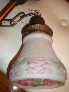 Art Deco Hallway Vintage Bronze Pendant Chandelier With Puffy Rose Shade - Picture 1 of 8