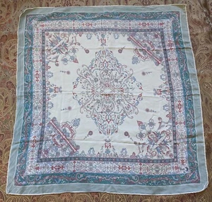 Vintage 100% silk hand rolled muted pastel bohemian sage green oriental scarf  - Picture 1 of 5