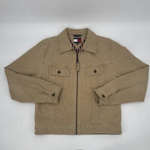 Vintage Tommy Hilfiger Jeans Zip Up Plaid Inside Tan Corduroy Jacket Size M 90’s - Picture 1 of 10