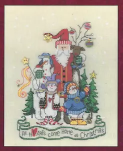ALL HEARTS COME HOME FOR CHRISTMAS--Santa--Snowmen--Counted Cross Stitch Pattern - Picture 1 of 1