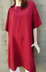 ESKANDAR sz 0  M L XL linen dress cranberry red round neck 45"L STAINS - Picture 1 of 11
