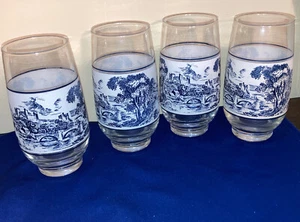 Wedgwood Countryside Blue 18 Oz. Tumbler Glasses England 6.25" set of 4 EUC - Picture 1 of 6