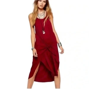 Free People Dress Burgundy Back in Town Tank Tie Front Racerback Boho Size S - Picture 1 of 6