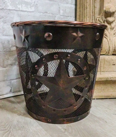 Rustic Western Lone Stars With Braided Metal Rope Trim Wire Waste Basket Bin Cover