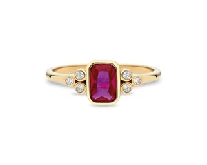 14k Solid Gold Lab-Created Ruby and Diamond Engagement Ring for Women Ladie's - Picture 1 of 9
