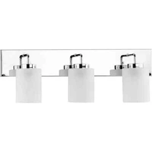 Progress Lighting Merry 3-Light Polished Chrome & Etched Glass Bath Vanity Light - Picture 1 of 15