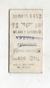 BIGLIETTO FERROVIARIO TICKET EDMONSON MILANO PAVIA CARAVAGGIO 30-3-1975 - Picture 1 of 1