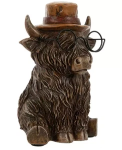 Resina Highland Vaquera Sombrero y Gafas Estatuilla Mesa Decoración Acento Decorativo - Imagen 1 de 3