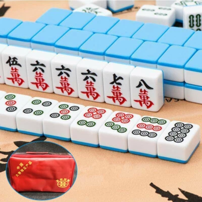 Large 42mm Chinese Mahjong Game Set 144 Tiles Mah Jong English Characters Games - Image 1 of 4