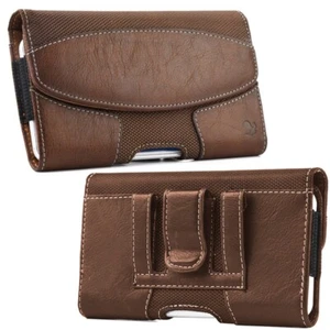 For Apple iPhone 12 Brown Horizontal Leather Belt Clip Holster Pouch Case Cover - Photo 1 sur 7