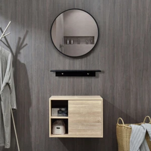 ELECWISH Bathroom Vanity 24" Floating Cabinet w/ Round Mirror Wall-Mounted Shelf - Picture 1 of 6