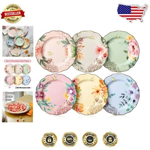 Botanical-Themed 8-Inch Dinnerware Plates Set of 6 with Vintage Scalloped Edges - Bild 1 von 7