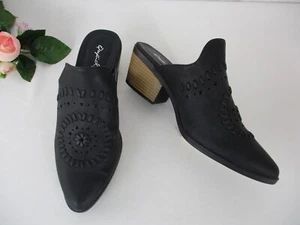 NWOB Qupid Black Faux Leather Block Heel Pointed Toe Mules size 6.5, 37.5 - Picture 1 of 8