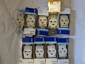 Lot of 9 New 1876W BOX 20A 250V 2P 3 WIRE SINGLE RECEPTACLE 4 White & 5 Ivory - Picture 1 of 5
