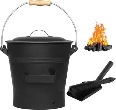 Ascheeimer mit Deckel 10l Reinigungsbürste Schaufel Kamin Kohleeimer Set - Bild 1 von 4