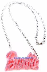 Plastica Rosa Cristallo Strass Ciondolo Barbie Stile 19 " Color Argento Collana - Foto 1 di 10