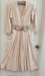 VTG 80’s Cottage Core LINEN Collared Floral Lace Dainty Fit Flare Dress Sz 6 - Picture 1 of 16