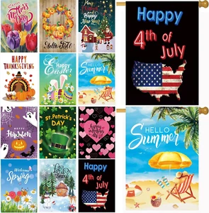 Seasonal Garden Flag Set of 12 - Double Sided 28 X 40 Inch Large Yard Flags, Out - Picture 1 of 12