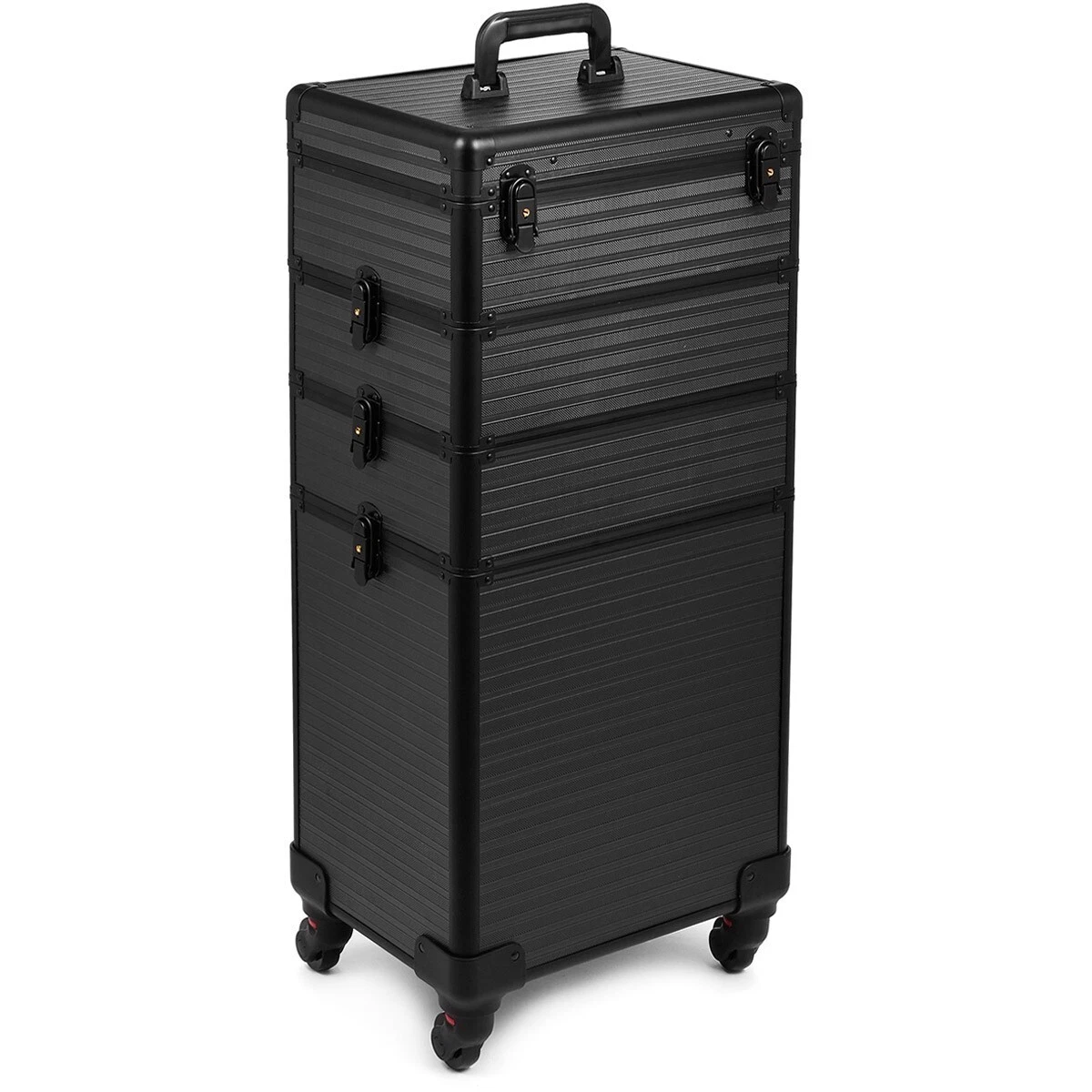 HOMCOM Make-up Koffer Mit Teleskopgriff – 34L X 24B X 52H Cm, Schwarz, Abschließbar & Mit Filzfutter