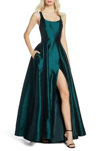 Women's MAC Duggal Front Slit Ballgown With Train, Size 12 8 - Green - Picture 1 of 1