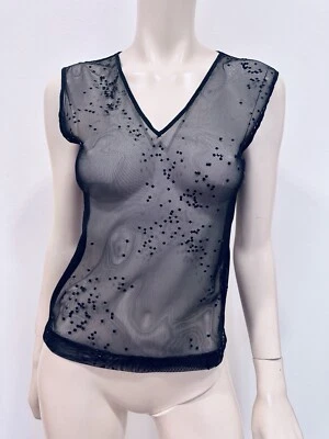 Gianfranco FERRE’ Top Vintage 90s Designer Black Net Embroidery Mesh IT 44 M NWT - Image 1 of 4