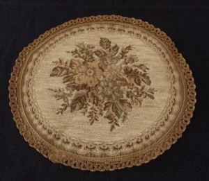 Vintage Velvet Tapestry Doily Gold Floral Thread Metallic Lace 13" - Picture 1 of 4
