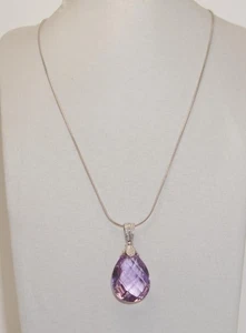 9carat 9k White Gold Pear Cut Amethyst Set Pendant & 18" 9ct White Gold Chain - Picture 1 of 5