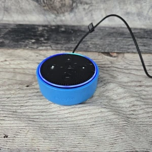 Amazon Echo Dot 2nd Generation Smart Speaker - Black (RS03QR) Blue Rubber Case - Picture 1 of 10