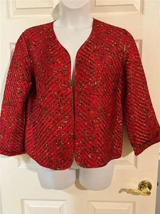 Chicos Design rote asiatische Basketweave offene Seide Jacke Größe 2 Large - Bild 1 von 7