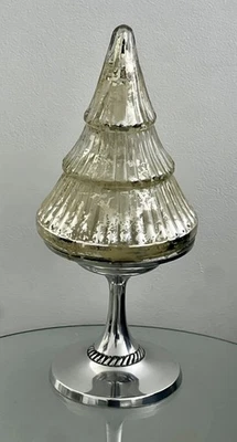 "Difícil de encontrar 12"" de colección Pottery Barn/Dept 56 plata vidrio mercurio árbol de pedestal de Navidad" Foto 1 de 4