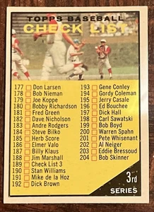 1961 TOPPS #199 CHECKLIST 3RD SERIES NM CONDITION - Picture 1 of 2