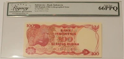 Indonesia 1984 100 Rupiah Bank Note Lithographed Issue Gem New 66 PPQ Legacy - Image 1 of 4
