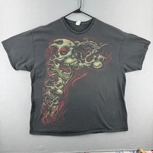 Vintage Y2K Skull Shirt Mens 3XL Faded Black Mall Goth Y2K Short Sleeve Tee - Picture 1 of 21
