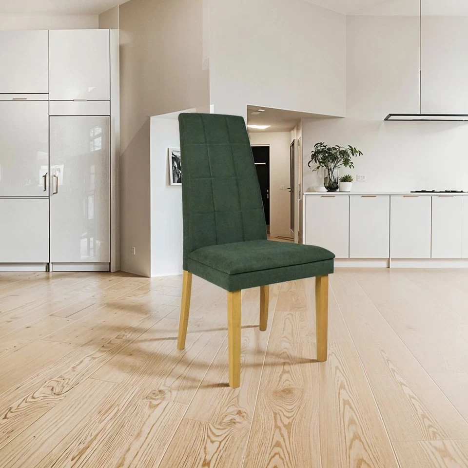 Sedia Tim in legno colore rovere e seduta in tessuto verde - Immagine 1 di 4