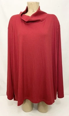 NUEVO CON ETIQUETAS Camisa Ava & Viv Talla Grande 4x 66” Roja Acanalada Manga Larga Cuello Alto Blusa Top Foto 1 de 4