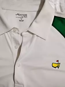 Masters Tech golf polo White & Masters green Polo Golf Shirt mens sz L - Picture 1 of 8